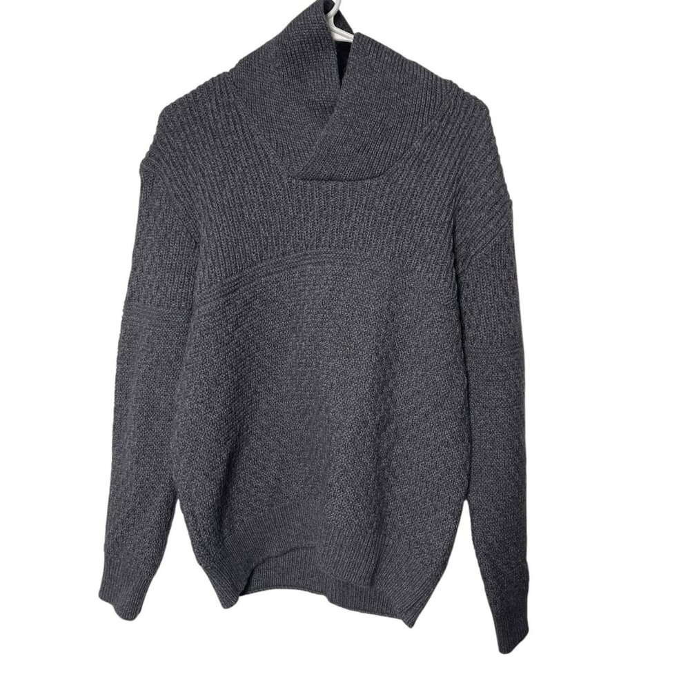 Aran Crafts Sweater Mens M Gray Merino Wool Shawl Collar Cable Knit Ireland